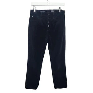 AG Jeans The Isabelle Button Up Straight Crop Black Corduroy Jeans Size 29